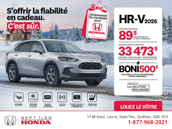 Obtenez le Honda HR-V 2026!