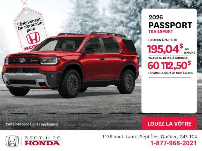Obtenez le Honda Passport 2026 !