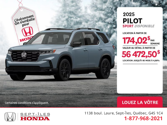 Obtenez le Honda Pilot 2025 !