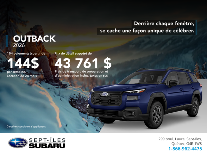 Procurez-vous le Outback 2026!