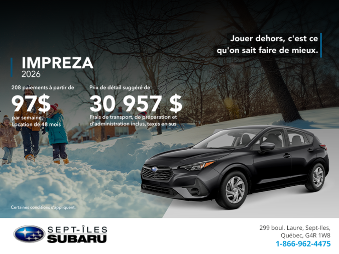 Procurez-vous la Impreza 2026!