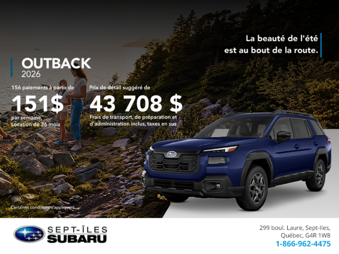 Procurez-vous le Outback 2026!