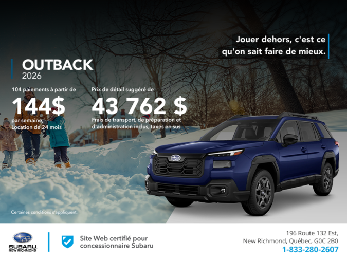 Procurez-vous le Outback 2026!