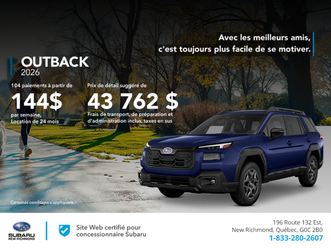 Procurez-vous le Outback 2026!