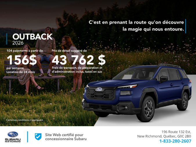 Procurez-vous le Outback 2026!