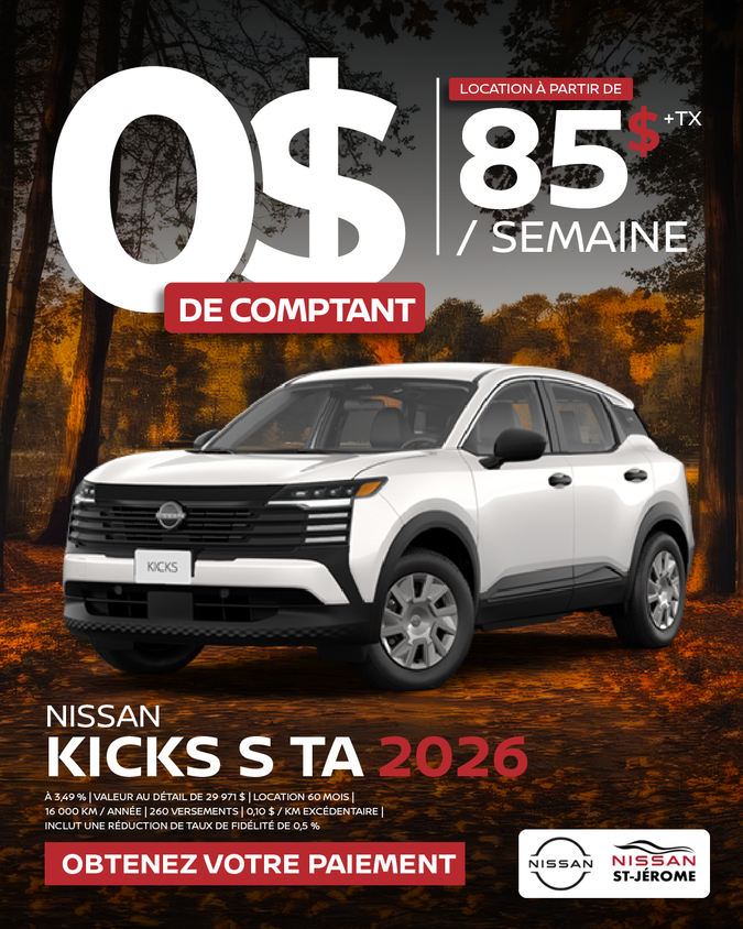 Obtenez le kicks S TA 2026
