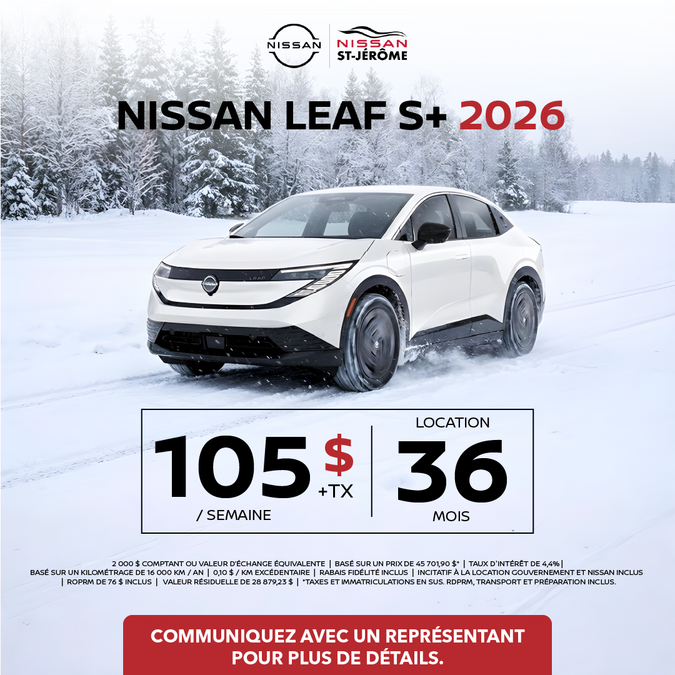 Obtenez la Nissan LEAF S+ 2026