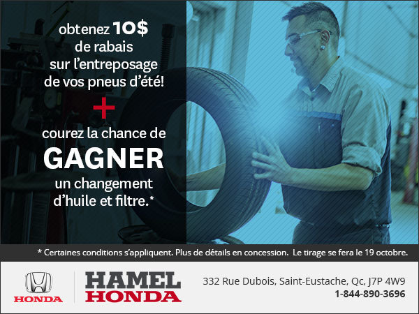 Obtenez 10$ de rabais pour l'entreposage de vos pneus d'été!
