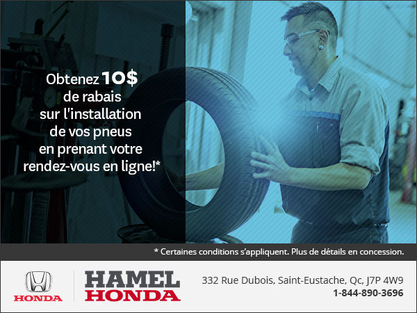 Obtenez 10$ de rabais sur l'installation de vos pneus