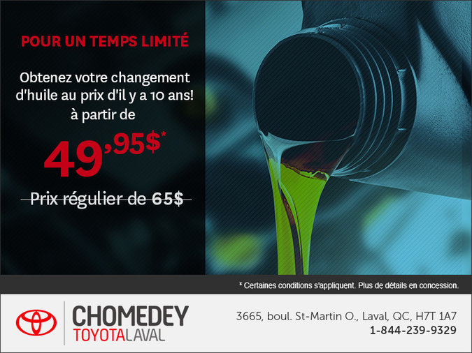 Obtenez votre changement d'huile au prix d'il y a 10 ans!