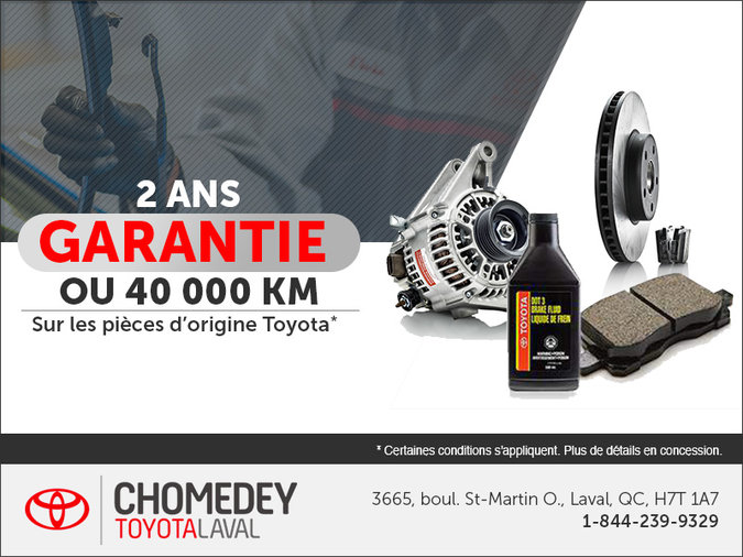 2 ans garantie sur les pièces d'origine Toyota!