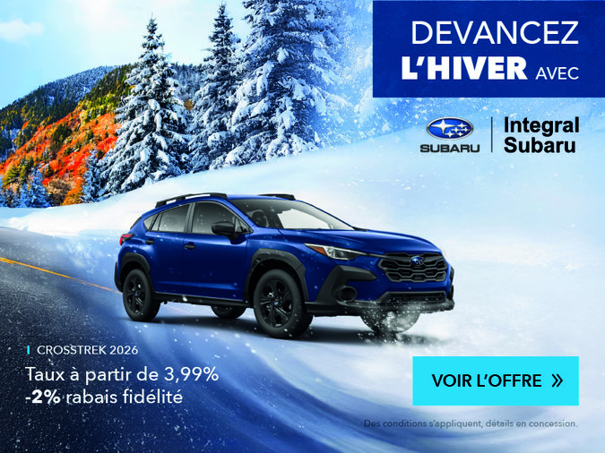 Devancez l'hiver avec la Subaru Crosstrek 2026 avec un taux d'intérêt à partir de 1.99%