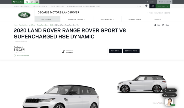 How to use the online configurator on the Décarie Land Rover website