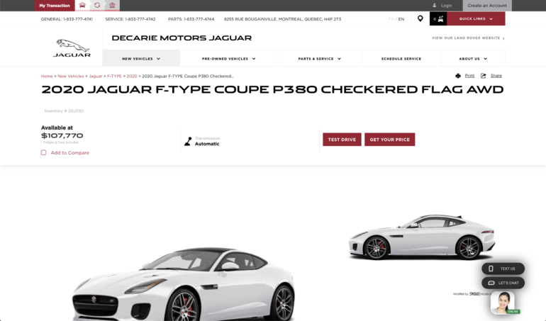 How to buy a vehicle on the Décarie Jaguar website