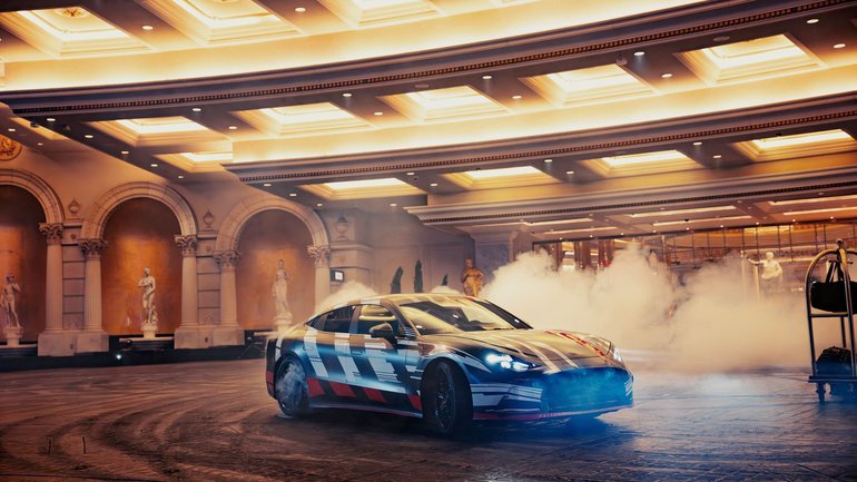 F1 Star George Russell Drives Camouflaged 2027 Mercedes-AMG GT Prototype in Vegas Stunt