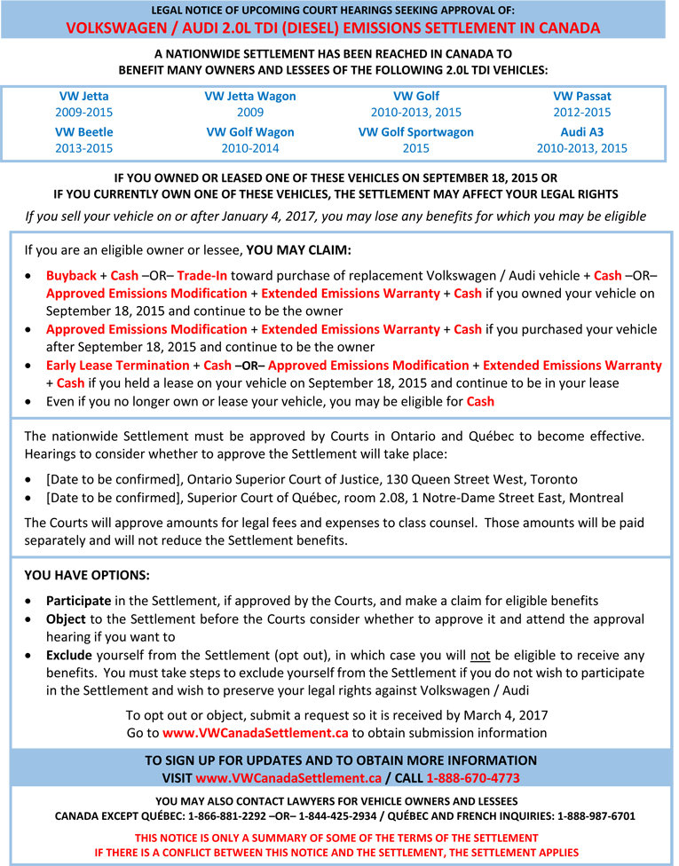 Canadian TDI Emissions Settlement Info