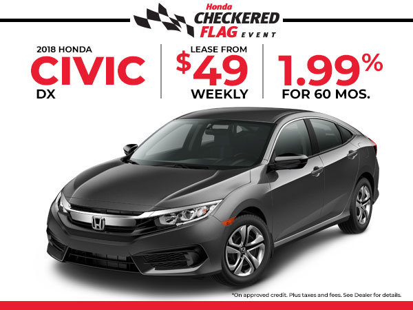 Lease the 2018 Honda Civic DX for just $49 Weekly!