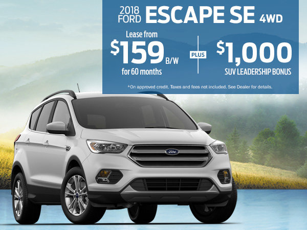 Lease the 2018 Ford Escape SE for $159 Bi-Weekly