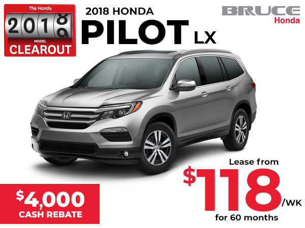 Lease the 2018 Pilot LX for $118 Weekly PLUS $4,000 Cash Rebate