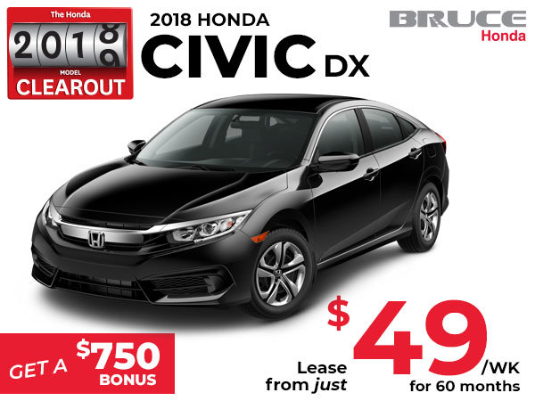 Lease the 2018 Honda Civic DX for $49 Weekly