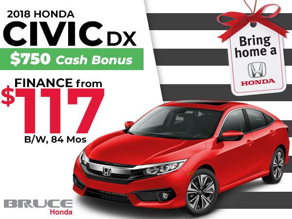 Bring Home a 2018 Honda Civic DX for $117 Bi-Weekly