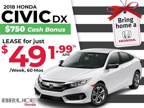 Lease the 2018 Honda Civic DX JUST $49 Weekly