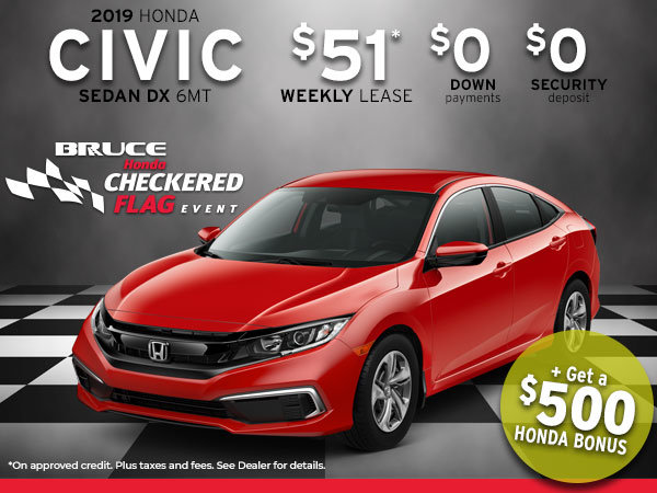 2019 Honda Civic from Only $51 Week + Get a $500 Honda Bonus