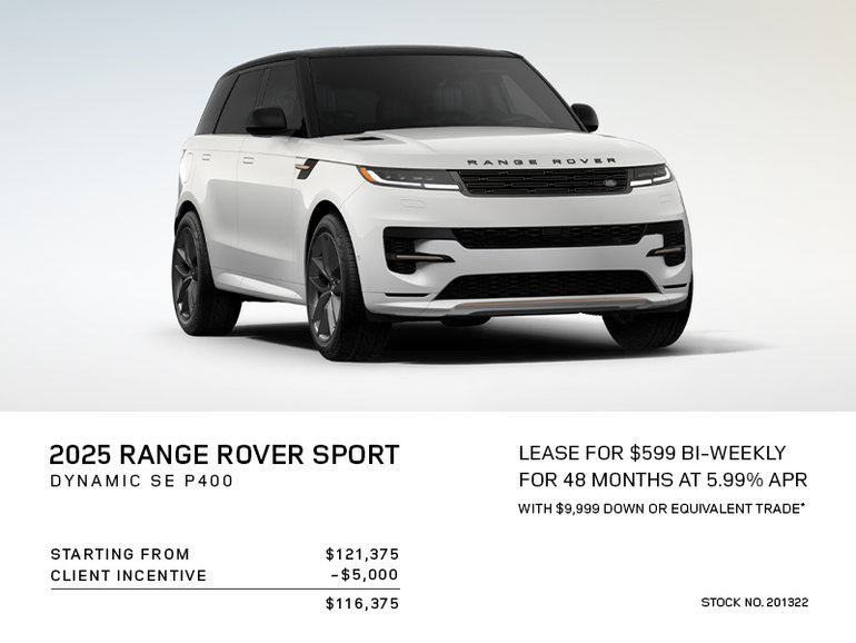 Lease a 2025 Range Rover Sport Dynamic SE P400 for $599 bi-weekly*