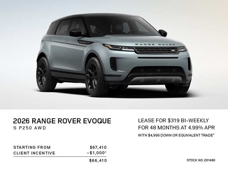 Lease a 2026 Range Rover Evoque S P250 AWD for $319 bi-weekly*
