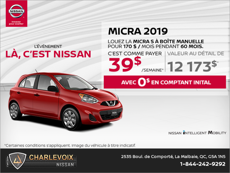 Obtenez la Nissan Micra 2019 dès aujourd'hui!