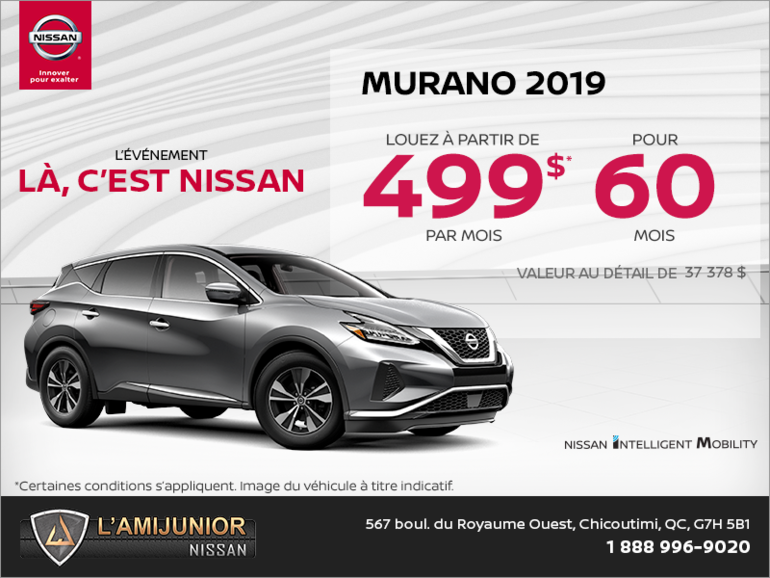 Obtenez le Nissan Murano 2019 dès aujourd'hui!