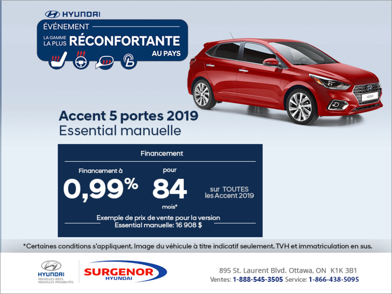 Financez la Accent 5 portes 2019!