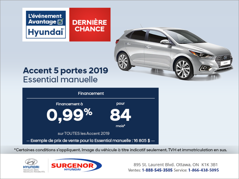 Financez la Accent 5 portes 2019!