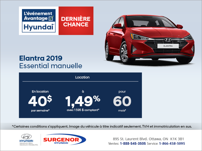 Louez la Hyundai Elantra 2019!