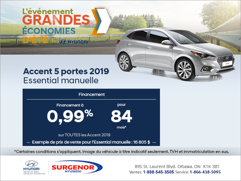 Financez la Accent 5 portes 2019!