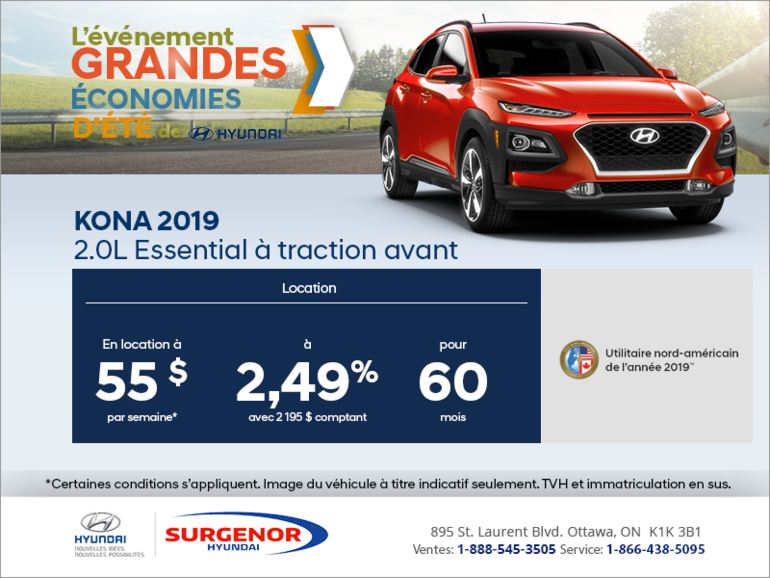 Louez le Kona 2019!