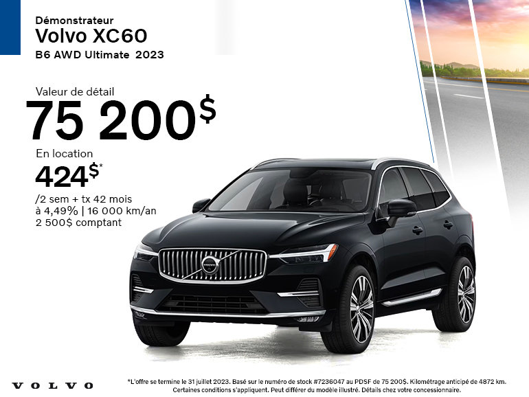 Démonstrateur Volvo XC60 Ultimate 2023 à partir de 424$/2 semaines