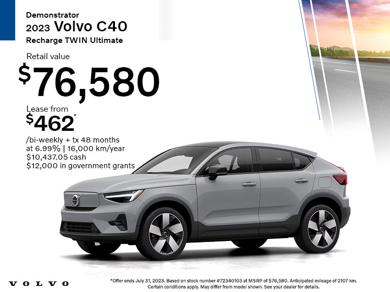 2023 Volvo C40 Recharge TWIN Ultimate demonstrator Starting from $462/bi-weekly