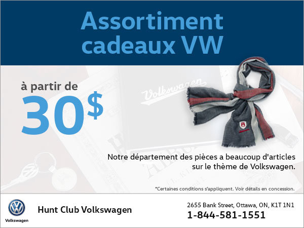 Achetez un assortiment de cadeaux VW à partir de 30$!