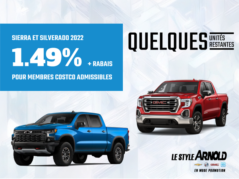 1.49% ET RABAIS COSTCO DE 750$ SILVERADO ET SIERRA 2022