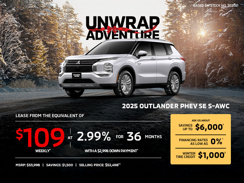 Lease a 2025 Mitsubishi Outlander PHEV SE S-AWC for as low as $109 weekly*