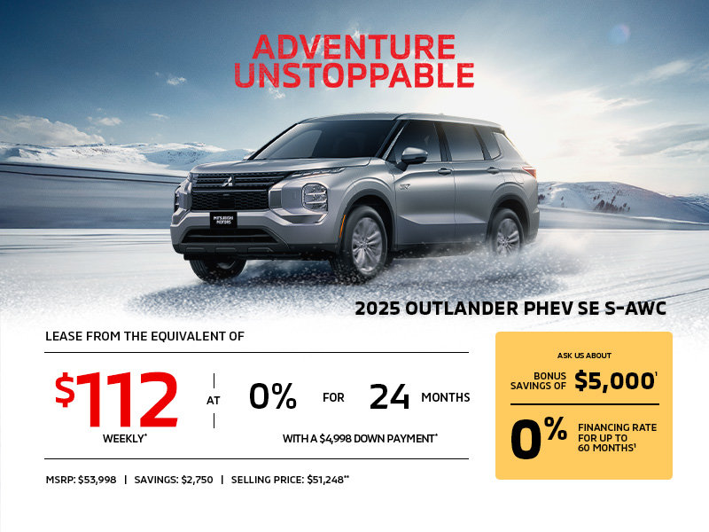 Lease a 2025 Mitsubishi Outlander PHEV SE S-AWC for as low as $112 weekly*