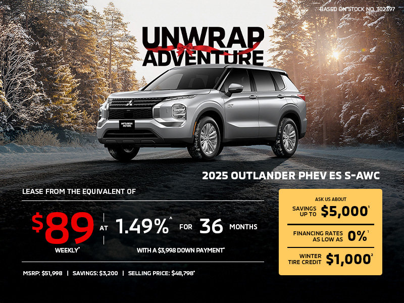 Lease a 2025 Mitsubishi Outlander PHEV ES S-AWC for as low as $89 weekly*