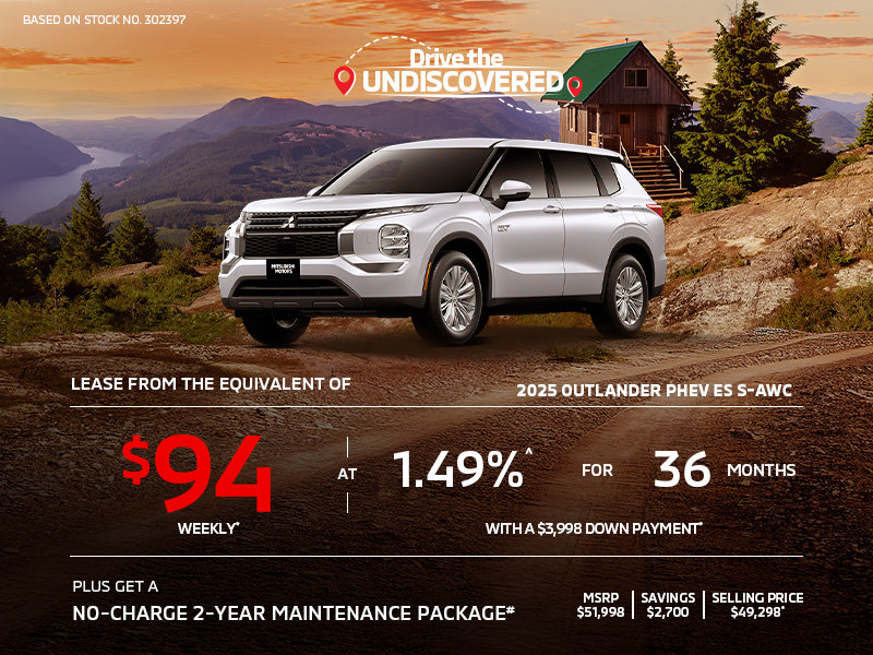 Lease a 2025 Mitsubishi Outlander PHEV ES S-AWC for as low as $94 weekly*