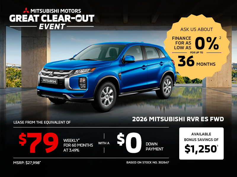 Lease a 2026 Mitsubishi RVR ES FWD for as low as $79 weekly*