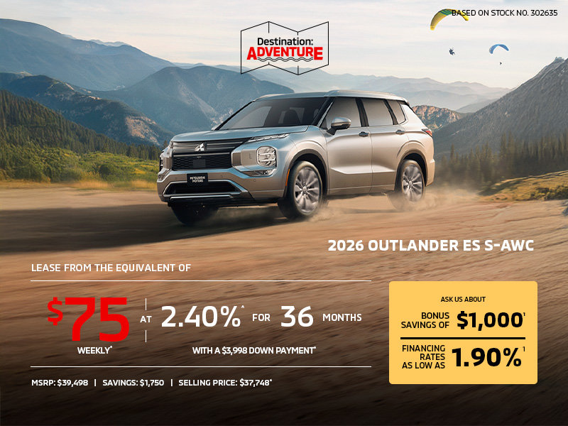 Lease a 2026 Mitsubishi Outlander ES S-AWC for as low as $75 weekly*
