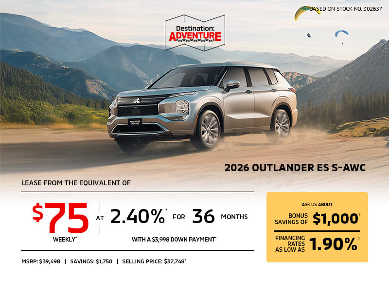 Lease a 2026 Mitsubishi Outlander ES S-AWC for as low as $75 weekly*