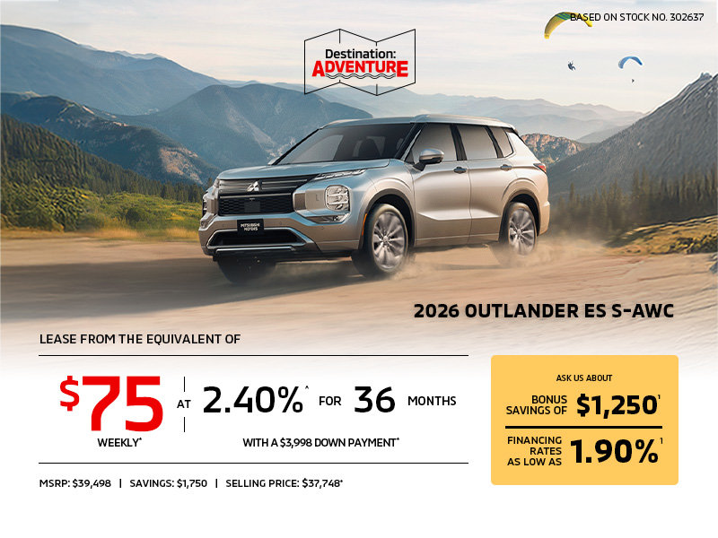 Lease a 2026 Mitsubishi Outlander ES S-AWC for as low as $75 weekly*