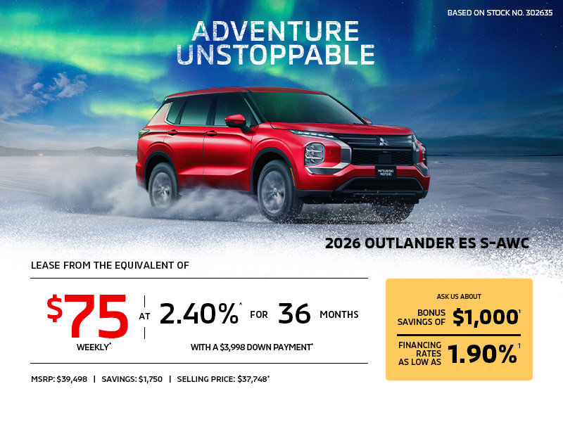 Lease a 2026 Mitsubishi Outlander ES S-AWC for as low as $75 weekly*