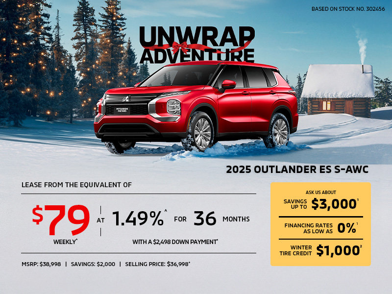 Lease a 2025 Mitsubishi Outlander ES S-AWC for as low as $79 weekly*